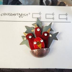 Chicken Scratch Chickenscratch Brooch Baby Birds Nest New With Tags
